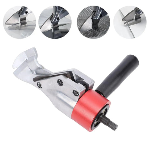 Heavy Duty Metal Shear Drill Attachment That Knocks Out Iron Aluminum Or Stainless Steel Sheets With CRV Steel Blade and smooth handle.