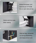 Details of vent ports, Oxford cloth cover, and tool bag on vented resin 3D printer enclosure with vent kit.
