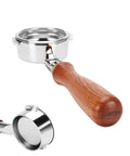 58mm Bottomless Portafilter For Breville Dual Boiler Machines with stainless steel basket and classic wood handle