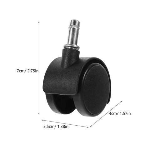 Solid 8 Pack 1.5 Inch Stem Swivel Casters Featuring Strong Locking Brakes For Silky Smooth Roll On Heavy Duty Trash Cans And Utility Carts Quick Swap Universal Dolly Wheels side view of black caster wheel with stem and measurements.