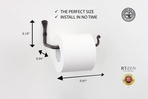 Handcrafted Wrought Iron Toilet Paper Holder In Black Matte, Wall Mount Bar For Modern Farmhouse Bathroom Decor with dimensions