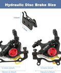 Line Pull Hydraulic Disc Brake Calipers for Mountain Bikes and E Bikes, Hydraulic Mechanical Disc Brakes Front and Rear, 2 Pack Black detail view with dimensions.