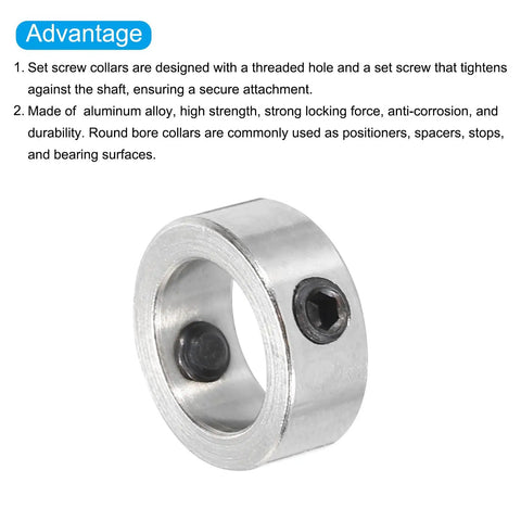 Heavy Duty 3/8 Inch Bore Aluminum Shaft Collar With M4 Screws And Wrench For CNC Parts Machine Tools Drive Shafts Wheelbarrows And Lawn Tractors Silver 1 Set, side view