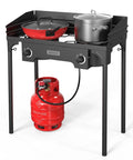 Go To Two Burner Outdoor Camp Stove With Wind Panel And 150000 BTU Propane Burner For Outdoor Cooking Frying Canning Boiling And Big Group Camping For Large Gatherings And Outdoor Parties with pots