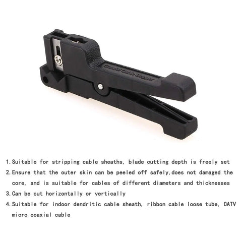 Adjustable Fiber Optic Cable Stripper for Loose Tubes and Buffer Tubes, transverse or longitudinal cut, fits 4.8 to 7.9 mm
