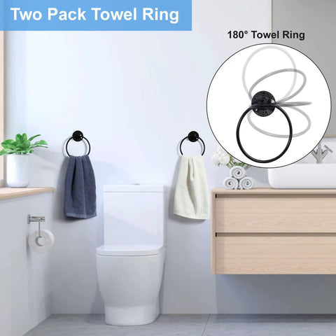 13 Pieces Industrial Pipe Towel Rack Set Matte Black Bathroom Hardware with towel rings over toilet in modern bathroom