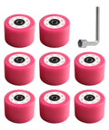 8 Pack Indoor Quad Roller Skate Wheels For Derby Speed Artistic Rink And Rhythm Skates With PU Wear Resistant Construction Double Row Bearings Non Slip High Elasticity And Smooth Glide For Long Lasting Performance, pink wheels with tool.