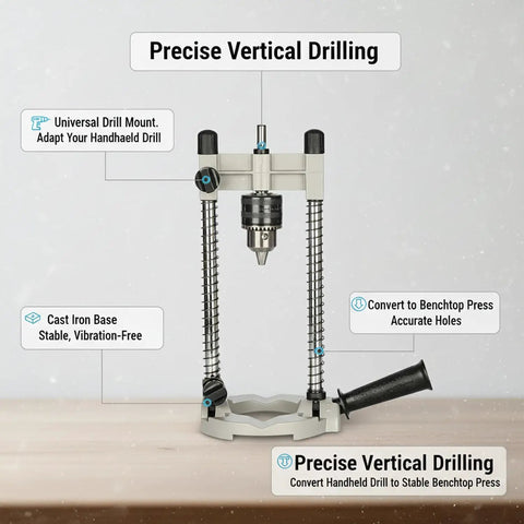 Convert Your Handheld Drill Into A Stable Benchtop Press With A Cast Iron Base For Wood And Metal Achieve Precise Vertical Drilling