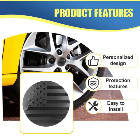American Flag Wheel Hub Center Caps 56mm Universal for Cars Trucks SUVs, close-up of black flag cap with protection features.