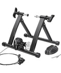 Magnetic Indoor Bike Trainer For 26 To 28 Inch And 700C Wheels, bar mounted remote, 6 level resistance, skewer, riser block