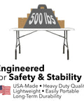 Folding Table Leg Extenders For Straight Leg Tables 1.25 Inch Fit No Tools Setup displayed with 500 lbs weight capacity.