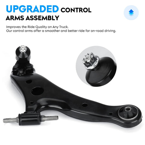 Front Lower Control Arm With Ball Joint Kit For Lexus ES300 02 03 ES330 04 06 RX330 04 06 RX350 07 09 Toyota Camry 04 06 Highlander 04 07 Solara 04 08 Direct Fit Two Piece Suspension Kit, black metal parts shown