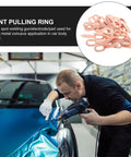 Man using 200 Pieces Iron Dent Puller Rings For Auto Body Repair And Sheet Metal Dents Removal Car Panel Alignment Kit