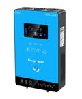 4000W Hybrid Solar Inverter for Home, RV and Cabin Use, 24V DC to 110V AC Pure Sine Wave, 6.25 Inch Glass Touch LCD, 140A MPPT Charger, Battery-Less Compatible with Lithium and AGM Batteries, Camping-Ready Power Hub in blue color with digital display.