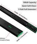 22-inch black side mount heavy duty soft close drawer slides with ball bearing, full extension, 100 lb capacity, quiet damping