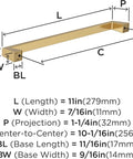 Dimensions diagram of Champagne Bronze Cabinet Pull From Blackrock Collection For Cabinets And Furniture With 11 Inch Overall Length