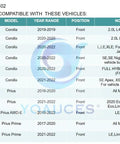 Compatibility chart for Drop In Ready Front Wheel Bearing And Hub Assembly For Toyota Corolla 2019 To 2022 and Prius models