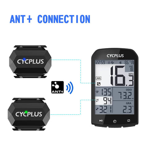 Dual Mode Bike Speed And Cadence Sensor Kit Wireless Ant Plus And Bluetooth Data For Cycling Tracks Speed And Cadence At The Same Time Easy Setup Works With Most Bike Computers Apps And GPS Watches showing ANT+ connection with device display