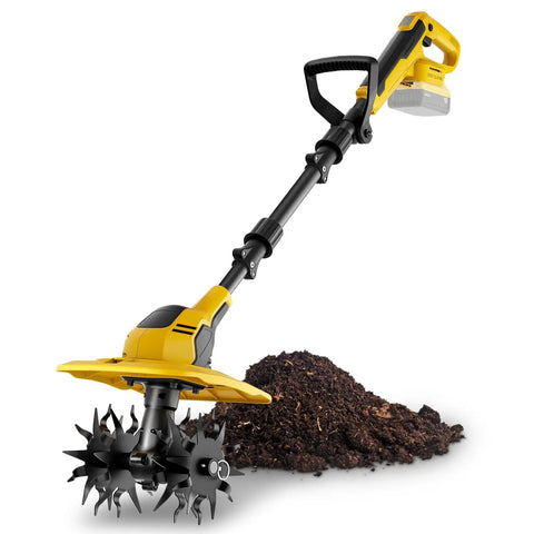 Cordless 20V Garden Tiller Cultivator for Backyard Projects, 9 Inch Width, 7 Inch Depth, Four Steel Blades, Works with DeWalt 20V Max