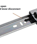 Close-up view of 20 Inch Double Spring Soft Close Drawer Slides showing easy lever disconnect mechanism with silver finish