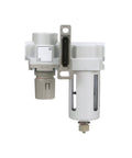 SAU420-N04G Compressed Air Filter Regulator Combo Half Inch NPT with poly bowl, manual drain, bracket gauge, 10 micron, 210 SCFM at 90 PSI