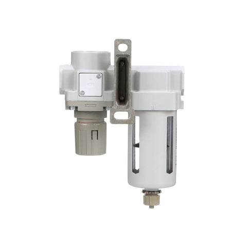 SAU420-N04G Compressed Air Filter Regulator Combo Half Inch NPT with poly bowl, manual drain, bracket gauge, 10 micron, 210 SCFM at 90 PSI