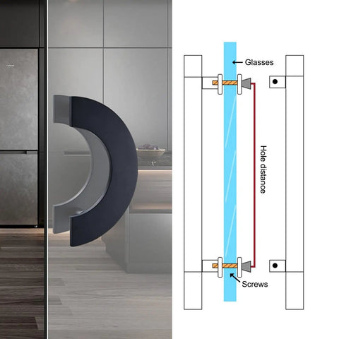 Half Circle Barn Door Pull Handle For Single Door Heavy Duty Aluminum Sliding Door Handle showing indoor mount and dimensions
