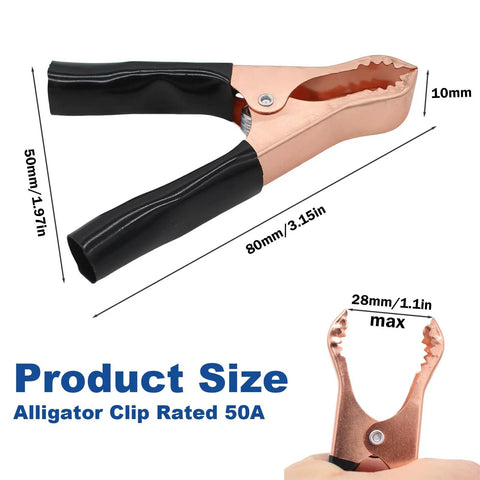 Heavy Duty Alligator Clips 50A 10 Pack For Car Battery Testing Red And Black Spring Loaded Copper Plated Clip
