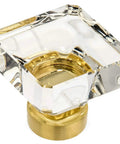 10 Pack Brushed Brass Cabinet Knobs With Clear Glass Square 1-3/8 Inch Modern Hardware Set Includes 1 Inch Mounting Screws Built To Last Finish Great For Drawers And Cabinets Easy Install showing single knob detail