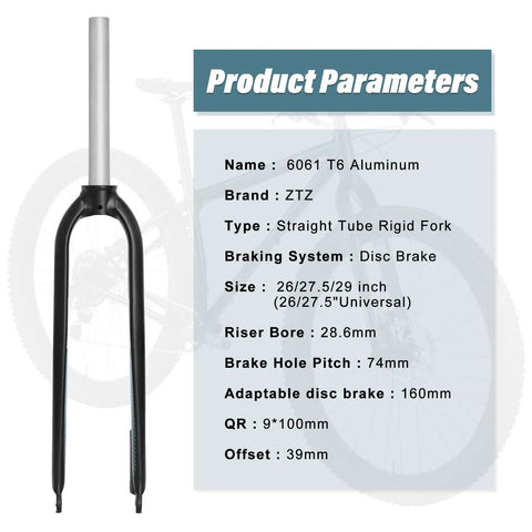 Beefy Rigid Mountain Bike Front Fork For 26 And 27.5 Inch Wheels Aluminum Alloy One And One Eighth Inch Threadless Straight Steerer