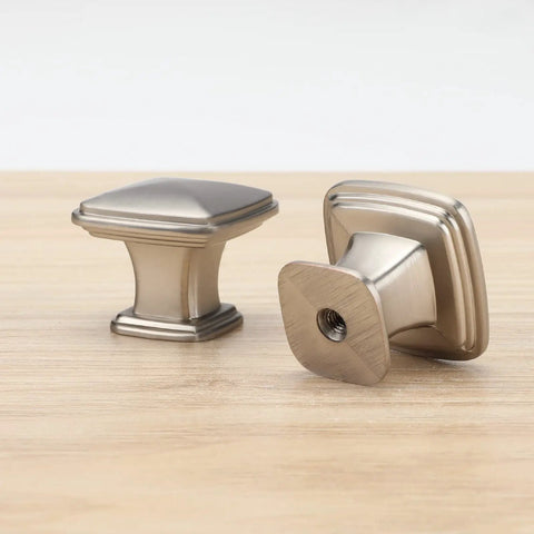 Brushed Nickel Cabinet Knobs 30 Pack Square Zinc Alloy Drawer Handles For Kitchen Cupboards Dresser And Bathroom Hardware Built To Last Tough As Nails Durable Rust Resistant Knobs For Everyday Home Upgrades displayed on a wooden surface
