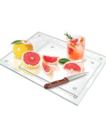 Tempered Glass Cutting Boards Set For Kitchen Counters 2 Pack 16x12 And 12x8 Inches shown with fruit and knife