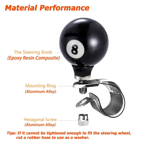 8 Ball Steering Wheel Assist Booster Grip Hand Control Spinner Suicide Knob For Agricultural Tractors Forklifts And Lawn Mowers Black Beefy Grip For Easy U Turn And Smooth Stop Heavy Duty Tractor Accessory with epoxy resin composite and aluminum alloy.