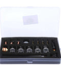 Upgrade Your Welding Game With This WP9 And WP20 Torch Consumables Kit Including Premium Glass Nozzles and Tungsten Clamps in storage case.