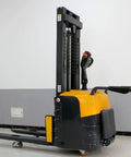 Heavy Duty Electric Pallet Stacker For Warehouse Use, compact design with yellow and black color scheme for lifting heavy loads.