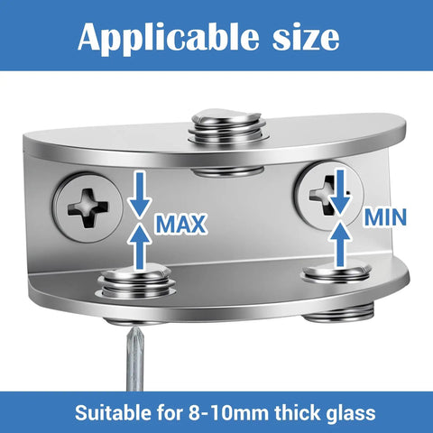 Heavy Duty Glass Shelf Brackets, Adjustable Stainless Steel Wall Mount Clamp Holders For 6-10mm Wood Or Glass Shelves, 4 Pack, Clip Style Support Hardware Replacement Parts, shown for 8-10mm glass
