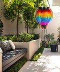 Hot Air Balloon Solar Lantern With Candle Holder Lit Flickering Flame Hanging Outdoor Garden Light in colorful glass
