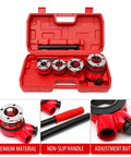 Pro Grade 7 Piece Pipe Threading Kit With Tap And Die Set Including 3/8, 1/2, 3/4, 1, 1-1/4, 1-1/2 And 2 Inch Dies in red case