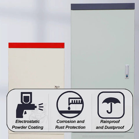 Heavy Duty Outdoor Metal Electrical Enclosure Junction Box Waterproof Floor Standing IP30 Coated Cold Rolled Steel Weatherproof Cabinet For Outdoor Use 120x60x40cm 47x24x16in Rust Resistant Easy Clean Surface Built Tough For The Elements, front view