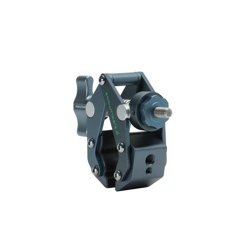 Savior Clamp With Articulated Jaws, 66 lb Max Load; anodized aluminum, silver finish, showing jaw opening and threads