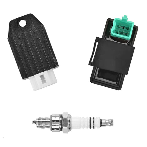 Ignition Coil Kit With Solenoid Relay, 5 Pin CDI Box, Regulator Rectifier And Spark Plug For 50cc To 140cc ATVs