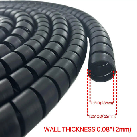 Close-up of Spiral Wrap Hose Cable Protector 1.25 Inch OD 20 Foot Pre Cut Lengths Beefed Up Heavy Duty Shield For Hydraulic And Pneumatic Hoses