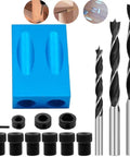 Pocket Hole Jig Kit With 15 Degree Slant Locator, Solid Aluminum Alloy Build, Includes 14 Pcs Drill Bit Set And 6/8/10mm Drive Adapters
