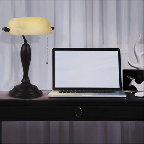 Antique Banker Desk Lamp In Oil Rubbed Bronze With Pull Chain Corded Lighting For Home Office Dorm Or Apartment