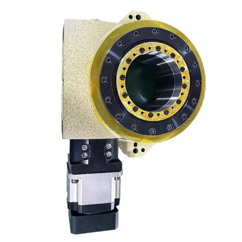 Top Shelf High Rigidity Hollow Indexing Table Built With Slick Cam Groove And Pro Grade Hollow Shaft Rotary Platform For Heavy Duty Manufacturing Jobs, close-up view of rotary indexing mechanism.