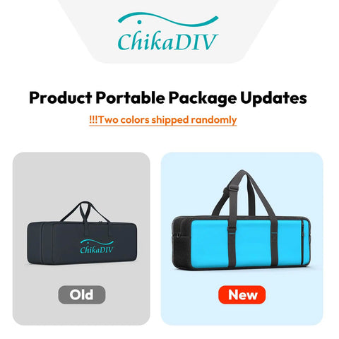 Comparison of old and new ChikaDIV product portable package with color update, showing two bags side-by-side.