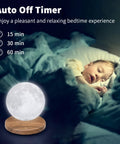 Magnetic Levitation Floating Moon Lamp With Base 360 Spin 3D Printed Moon Night Light 3 Color LED next to sleeping child