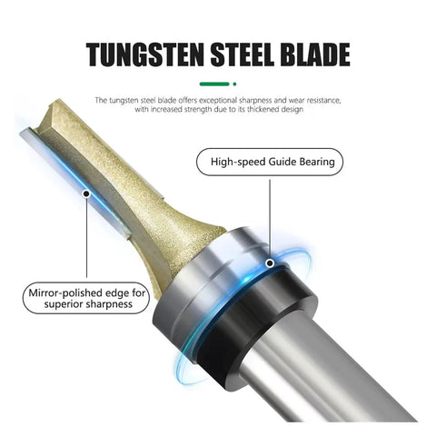 Close-up of Double Bearing 1/2 Inch Slot Cutting Router Bit For Wood Milling And Grooving showing tungsten steel blade.