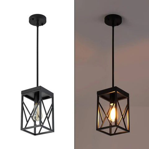 Black Industrial Pendant Light With Durable Metal Cage, One Light, Adjustable Rods, Ideal For Kitchen Island, Cafe Bar Or Farmhouse Decor, Swivel Canopy For Vaulted Or Sloped Ceilings, Cool Yet Rugged Look