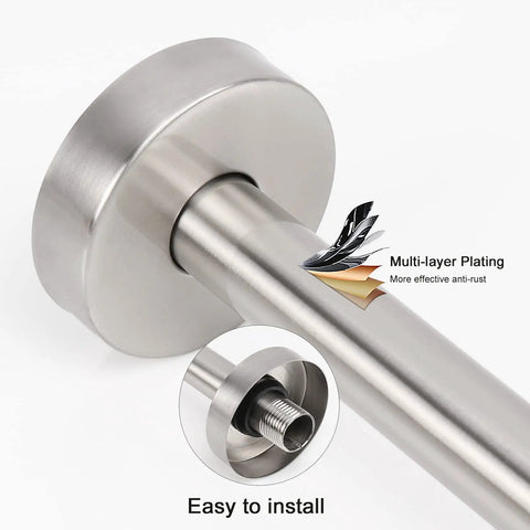Stainless Steel Shower Arm Extension With Flange 20 Inch Wall Mounted Brushed Nickel NPT Half Inch Threads Close-up